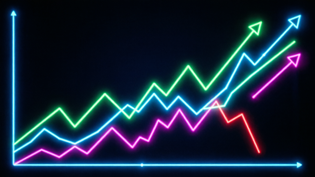 green upward lines on multiple meme coin charts next to one red downward line
