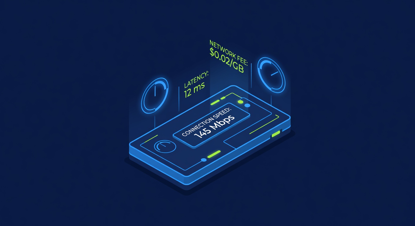 mobile testing equipment measuring connection speed with holographic network fee dials