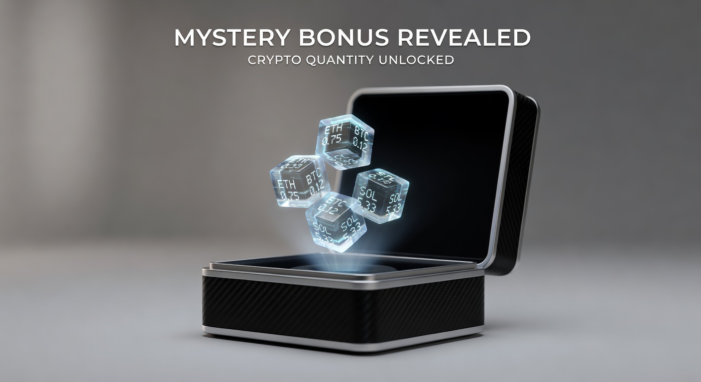mystery bonus revealed as hologram dice displaying random cryptocurrency token quantity