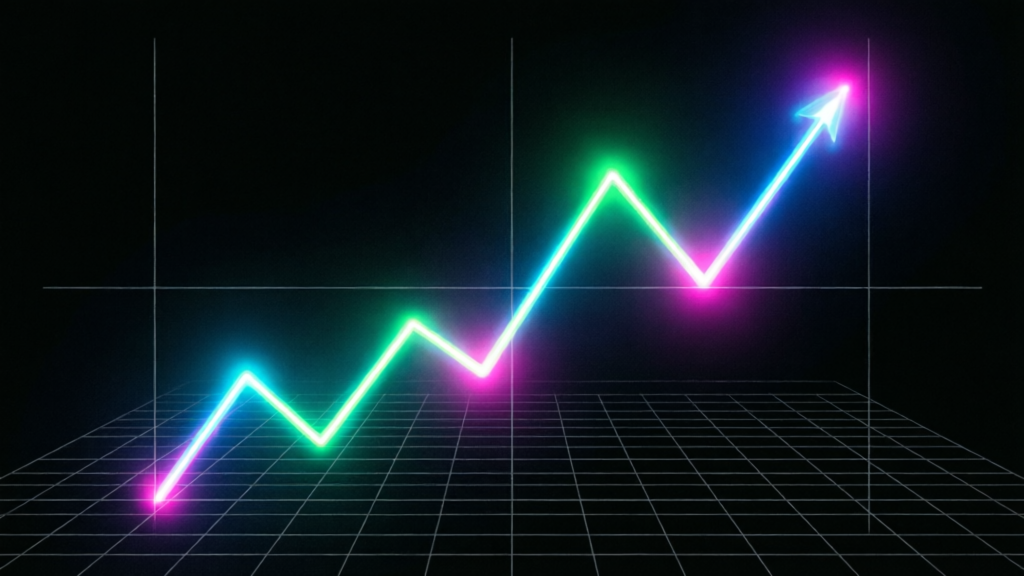 neon green chart line spiking upward on black grid background