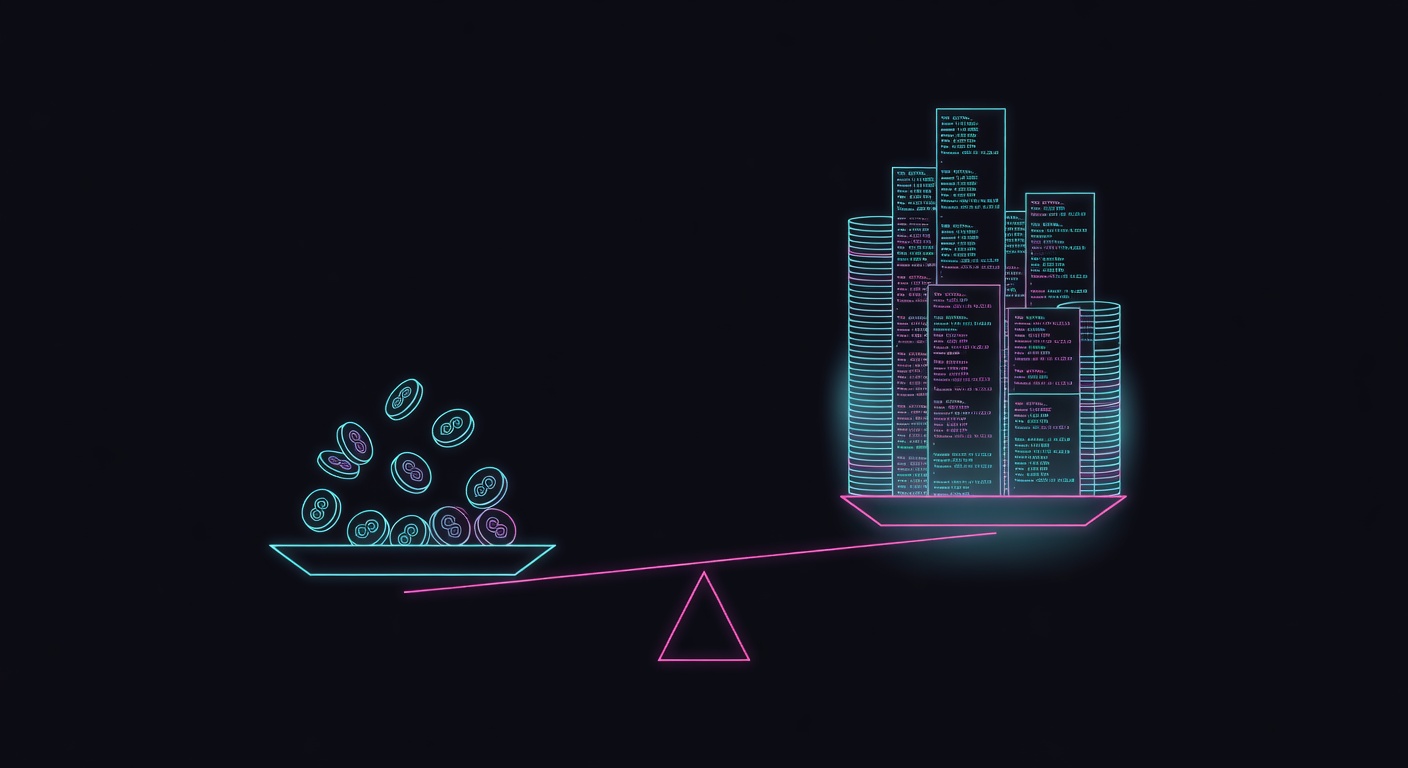 exchange scales weighing stablecoin tokens against transaction receipt columns vertically