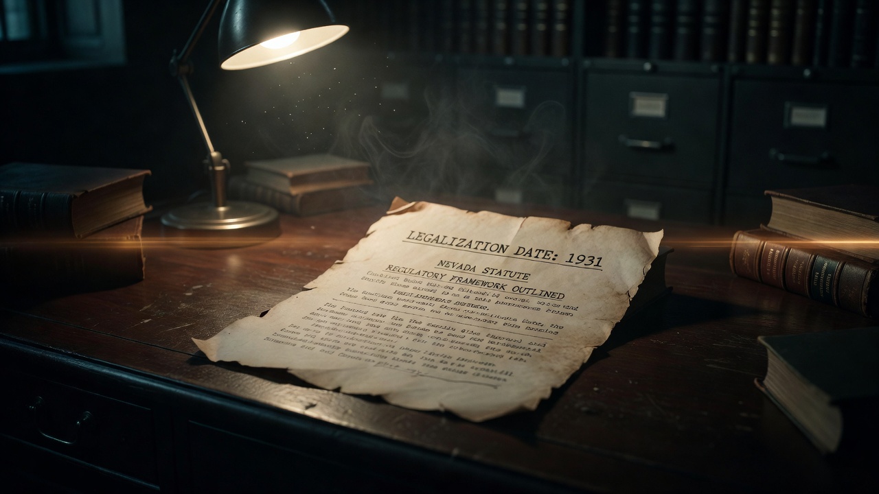 historical legislative document with 1931 legalization date and Nevada statute text with regulatory framework outlined