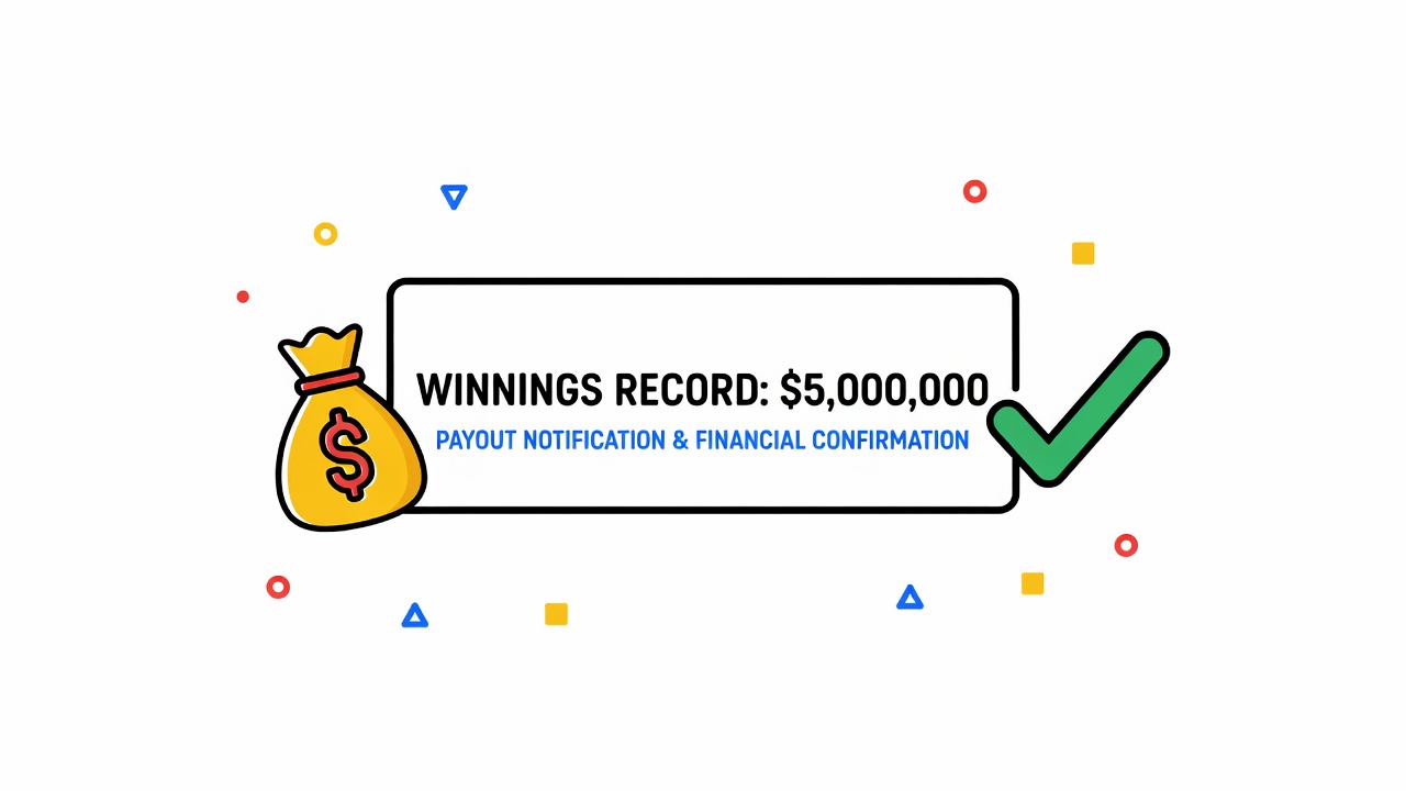 major prize outcome documentation displaying significant winnings record with payout notification and financial confirmation shown
