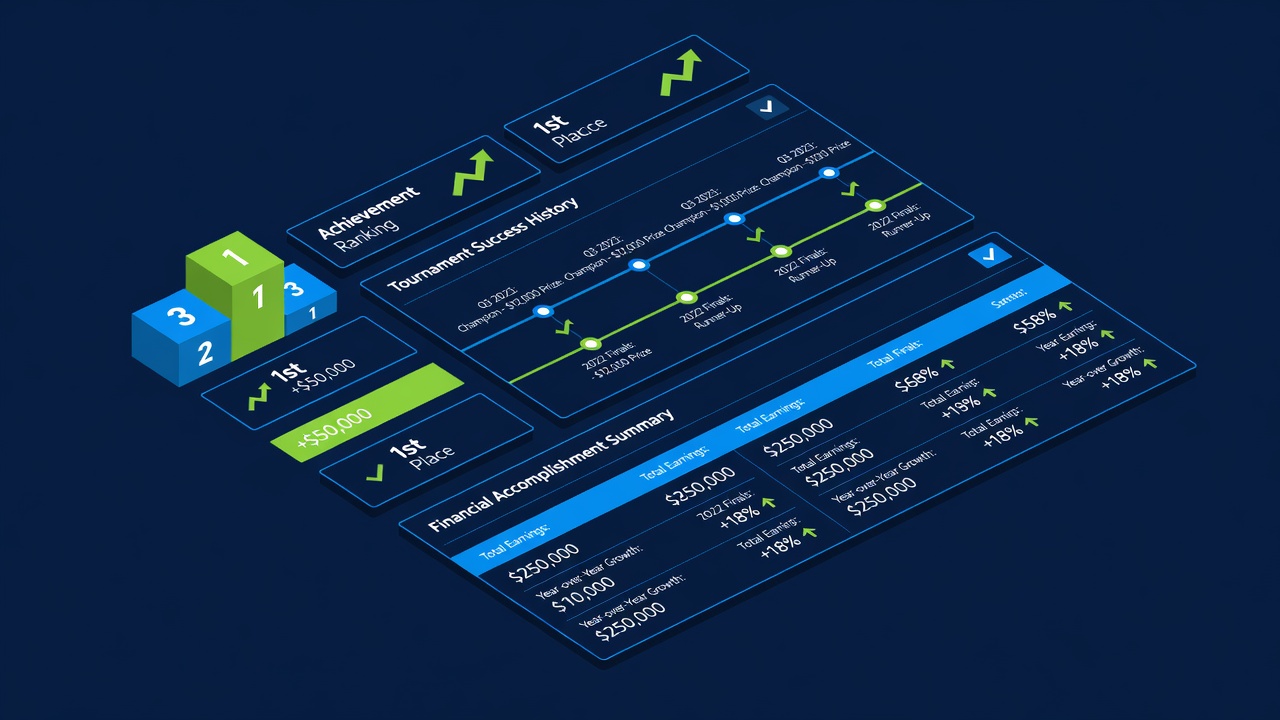 competitive record documentation showing achievement ranking with tournament success history and financial accomplishment summary