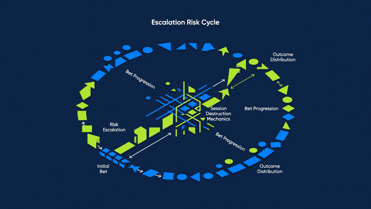 betting progression pattern illustration showing escalation risk cycle with session destruction mechanics and outcome distribution
