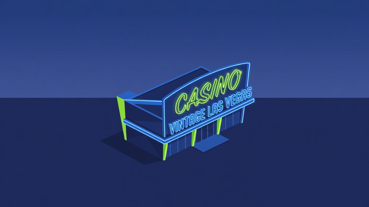 Vintage Las Vegas casino facade with neon signage illuminated against desert twilight