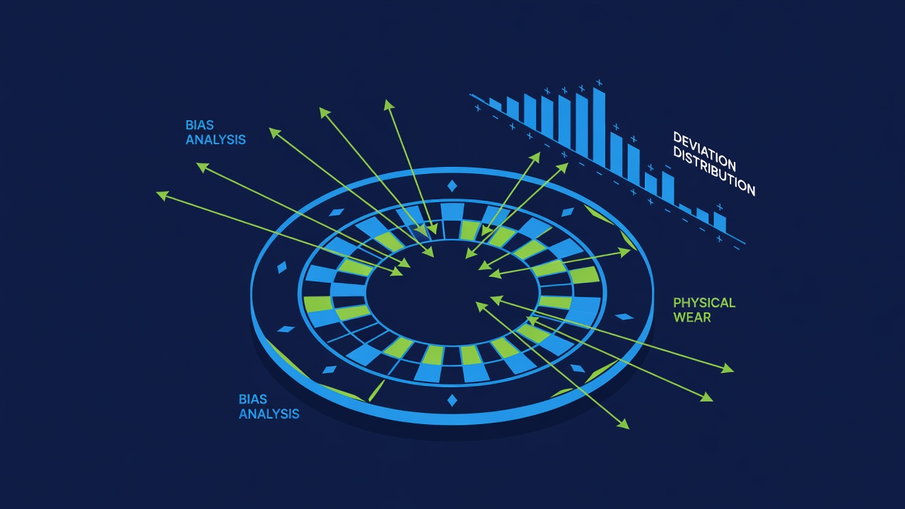 Roulette wheel bias analysis diagram showing physical wear and deviation distribution