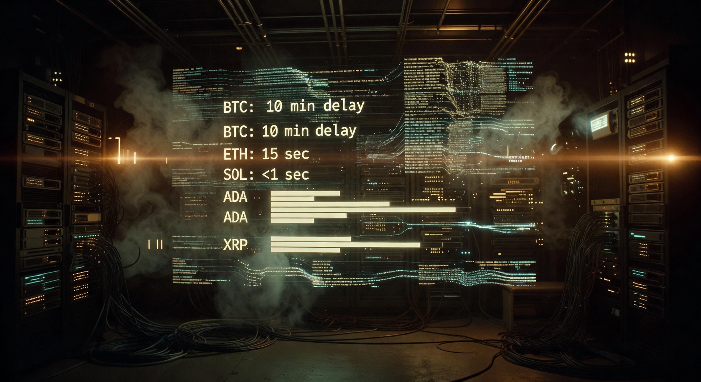 Cryptocurrency network speed comparison visualizing transaction confirmation delays across blockchains