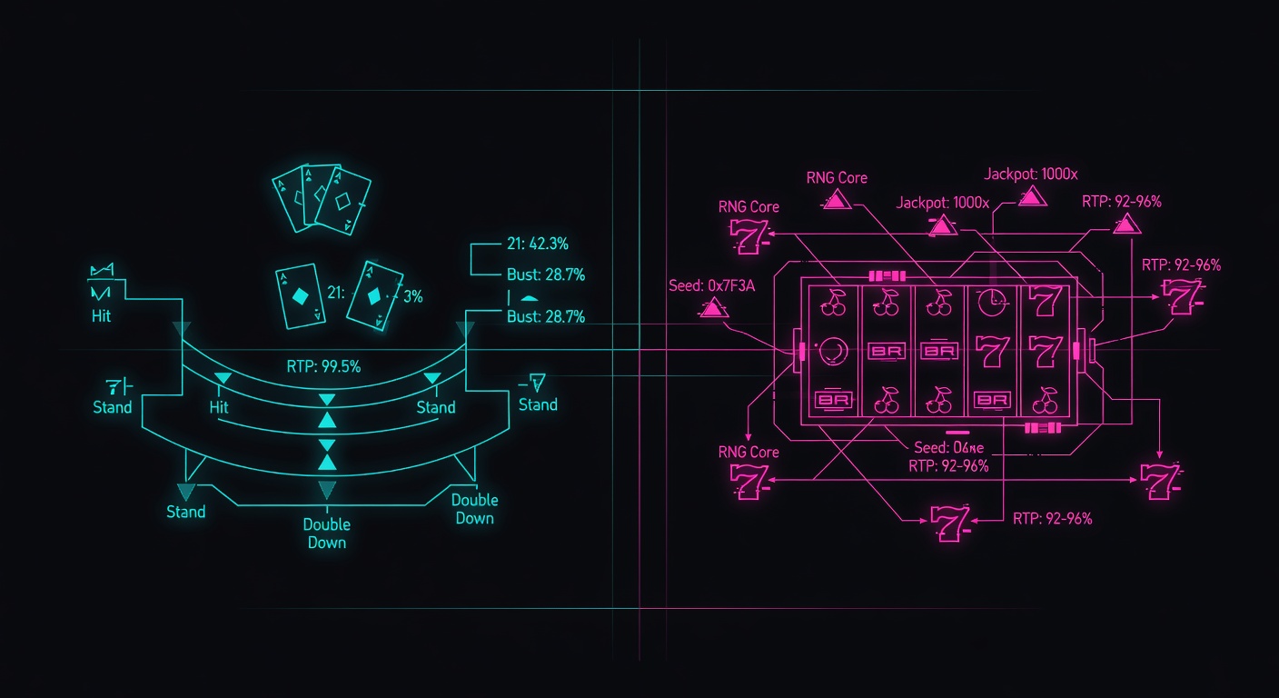 Blackjack return to player calculation contrasted with slot machine algorithm