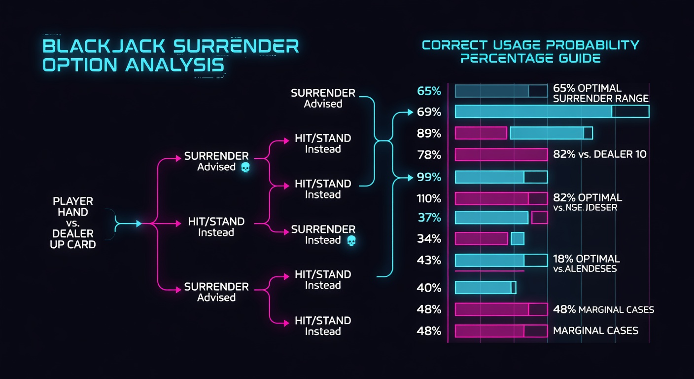 Blackjack surrender option analysis with correct usage probability percentage guide