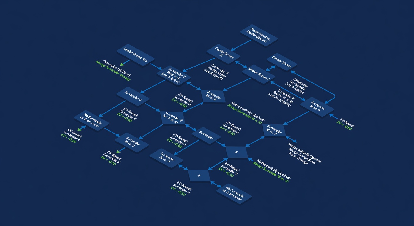 Blackjack surrender rule decision tree with correct mathematical strategy points