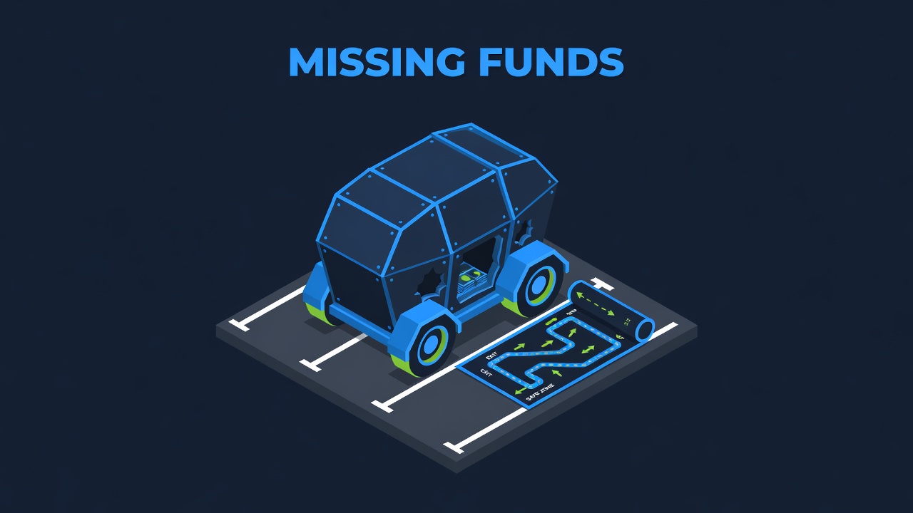 armored casino cash cart in parking lot with escape route map and missing funds