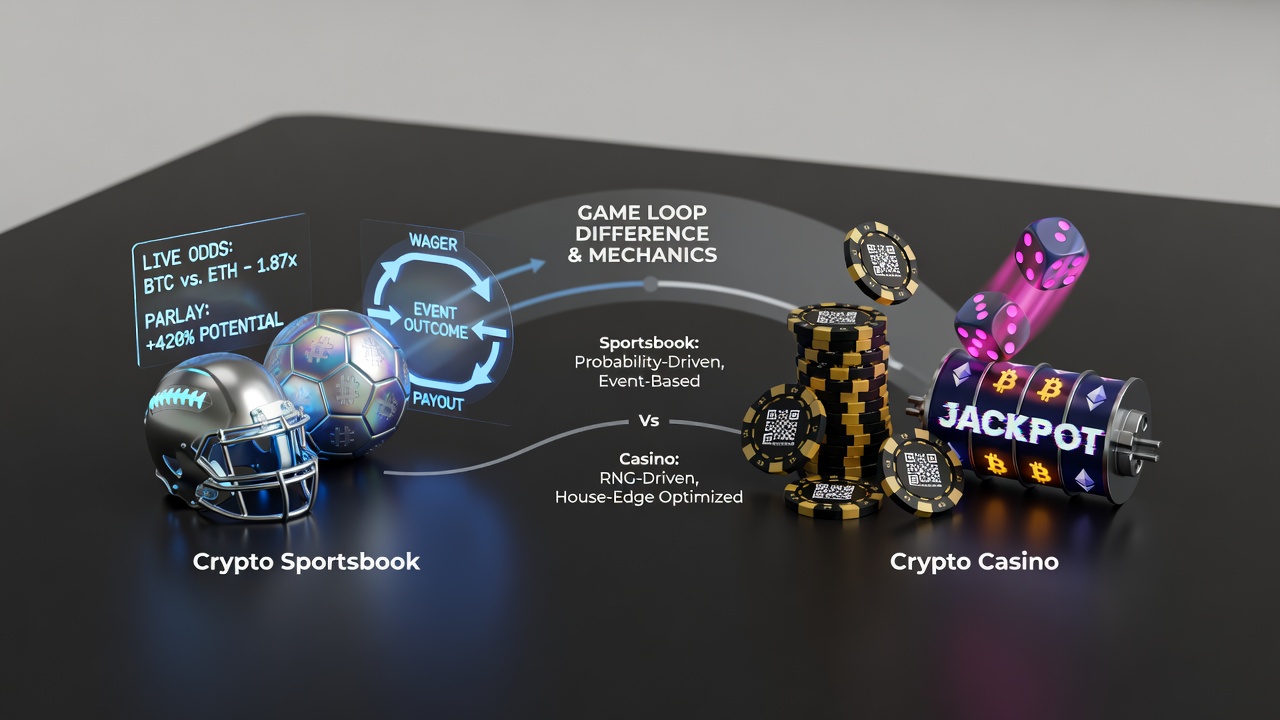 Crypto sportsbook versus crypto casino game loop difference and mechanics
