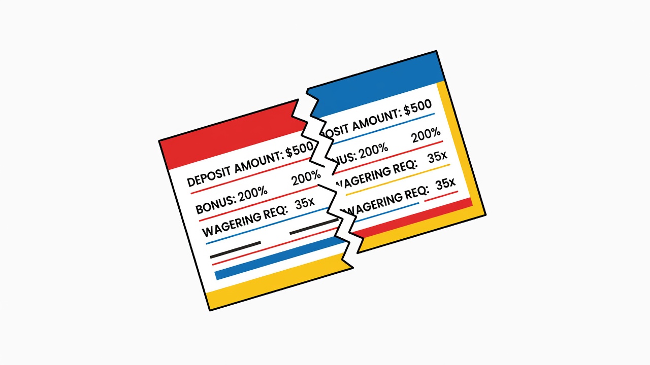 casino deposit slip being torn in half with casino-printed values becoming irrelevant