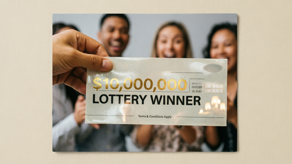oversized lottery check being handed to a group of people
