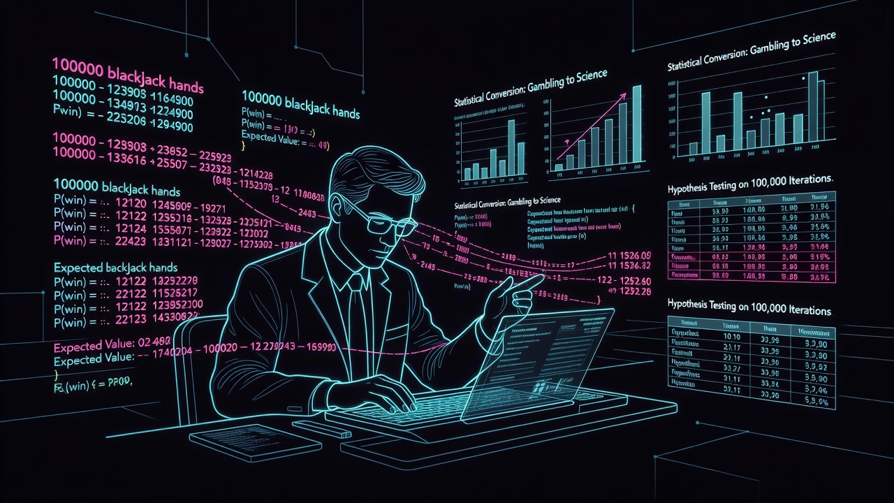 Mathematician testing 100000 blackjack hands with statistical documentation converting gambling to scientific field