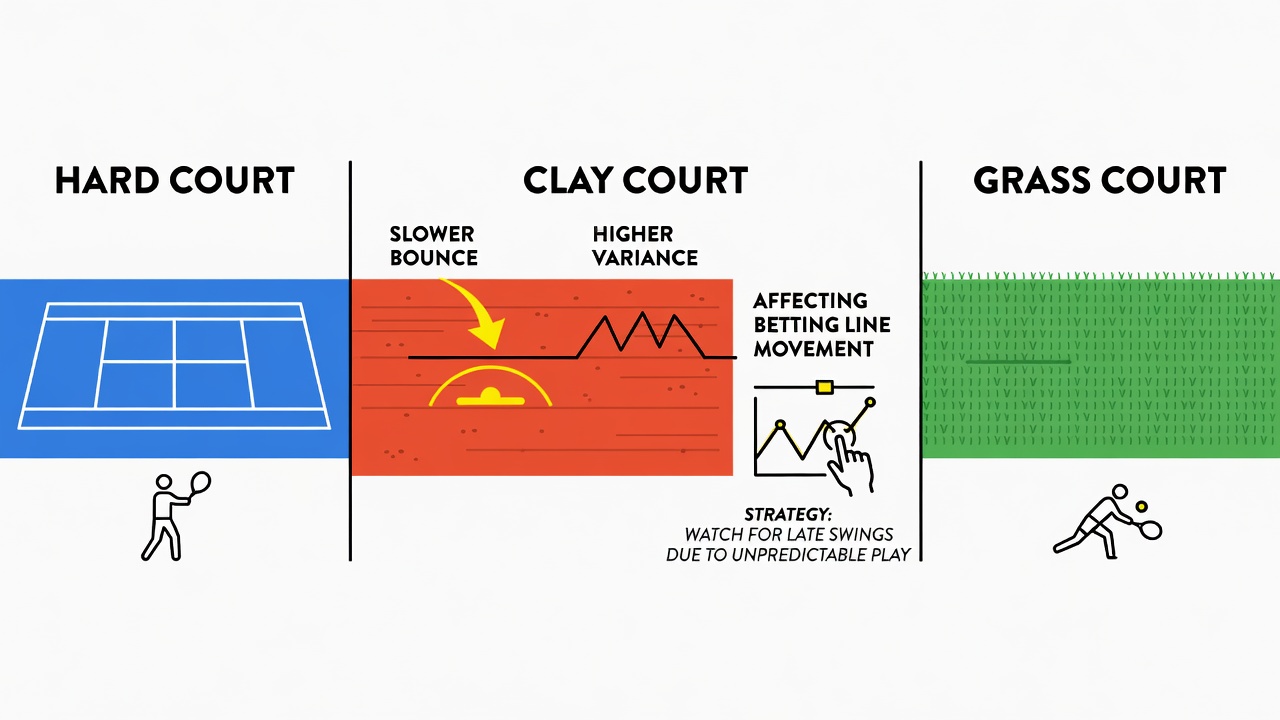 Tennis surface types compared with clay court characteristics affecting betting line movement strategy