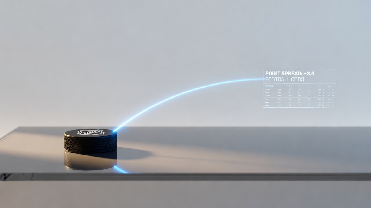 Hockey puck trajectory line diverging from football point spread visualization comparison