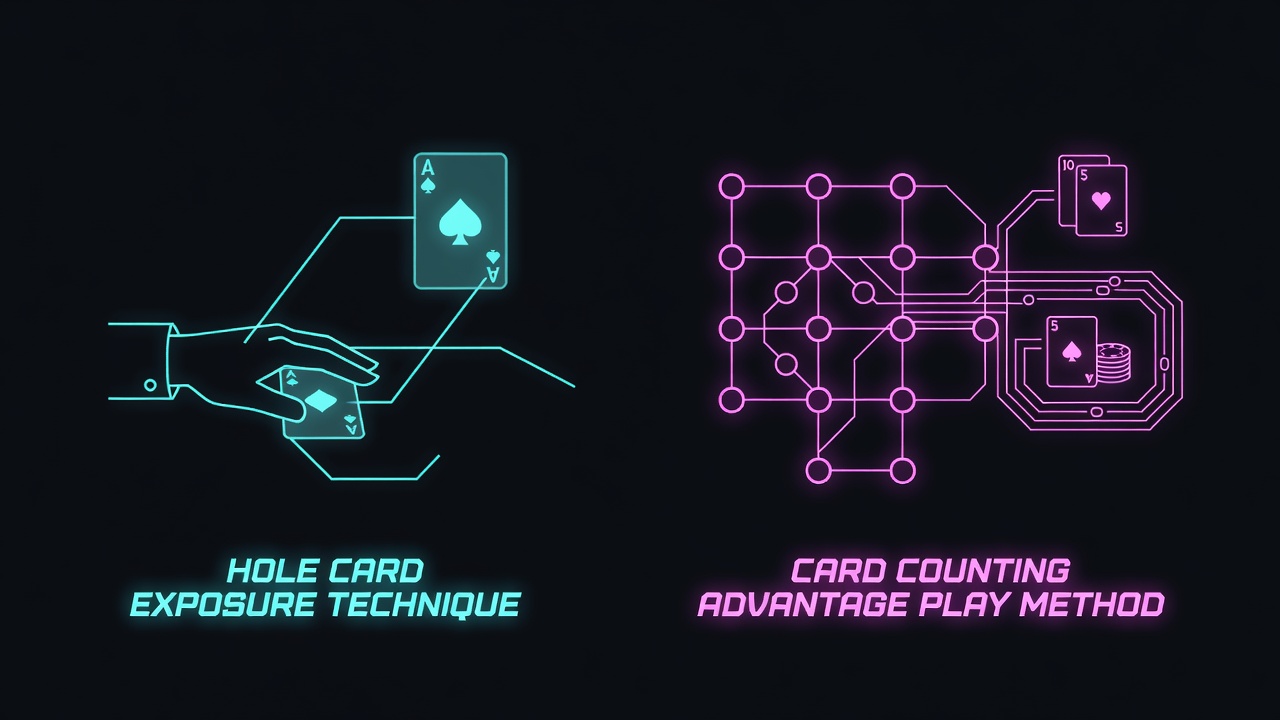 Hole card exposure technique compared to card counting advantage play method