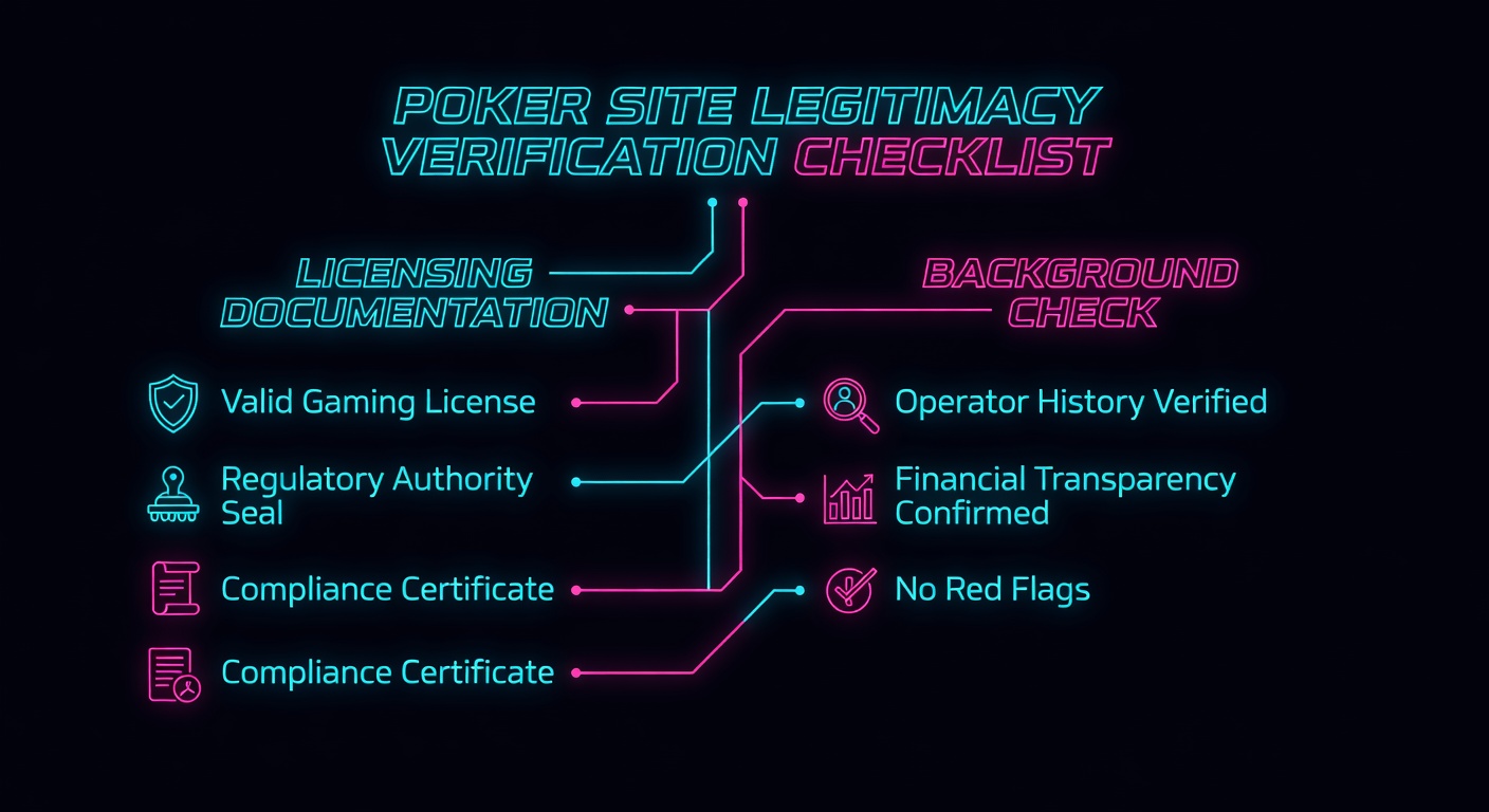 Poker site legitimacy verification checklist with licensing documentation and background check