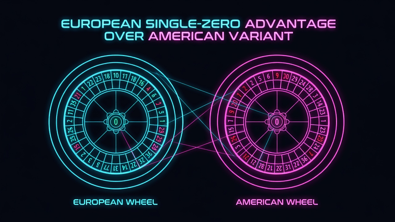 Roulette wheel configuration comparison showing European single-zero advantage over American variant