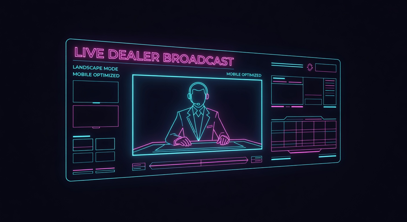 Live dealer broadcast screen adjusted for landscape mobile viewing orientation