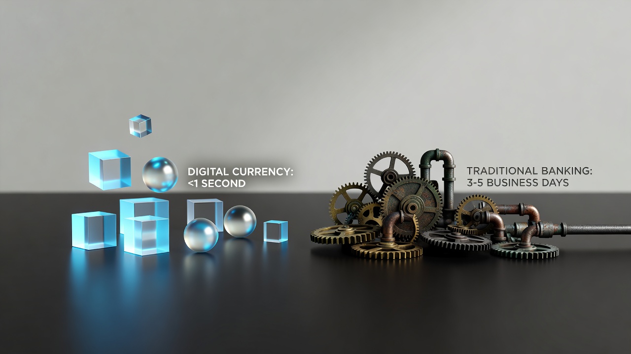 Digital currency settlement speed comparison with traditional banking infrastructure timelines