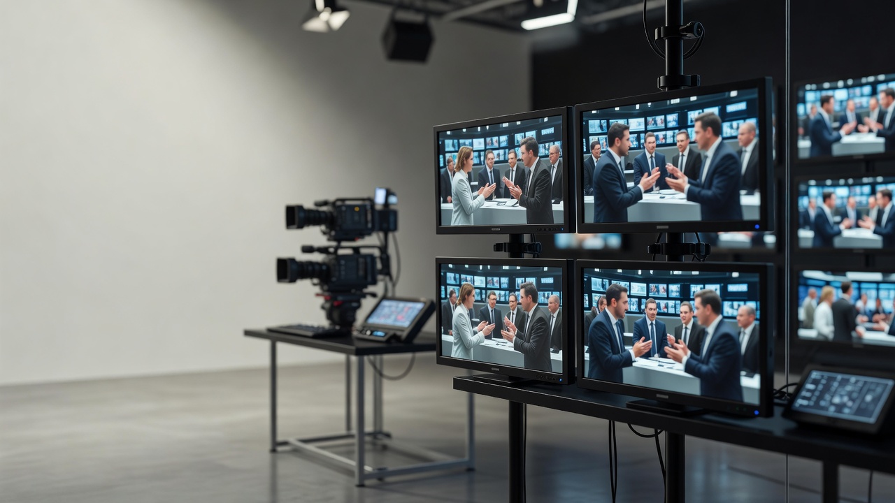 Broadcast studio infrastructure with multiple camera angles capturing dealer motion simultaneously