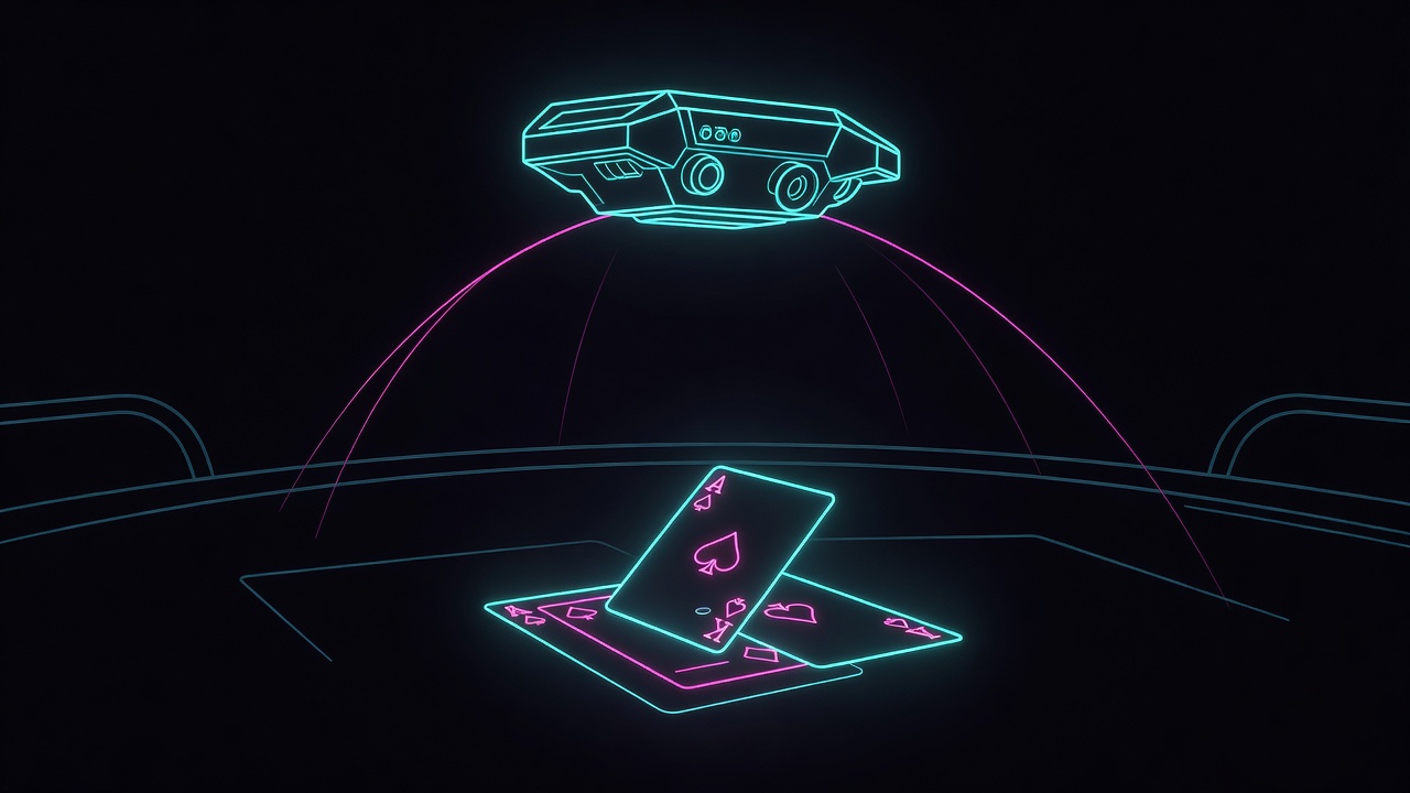hidden observation device mounted above card table with player hole card exposure revealed