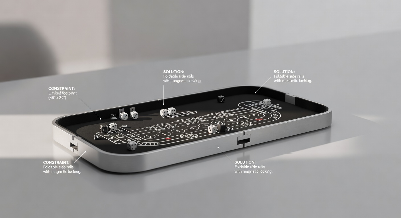 Mobile craps table layout visualization showing spatial design constraints and solutions