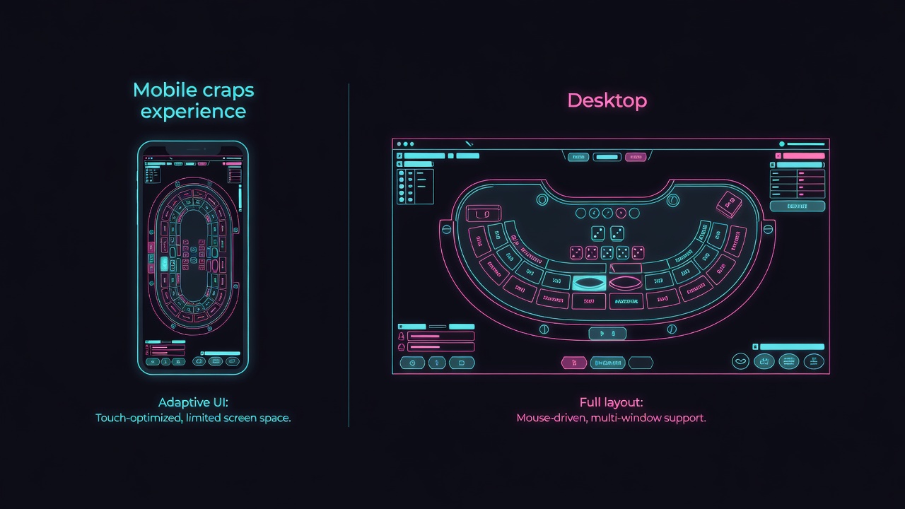 Mobile craps experience versus desktop showing interface adaptation differences