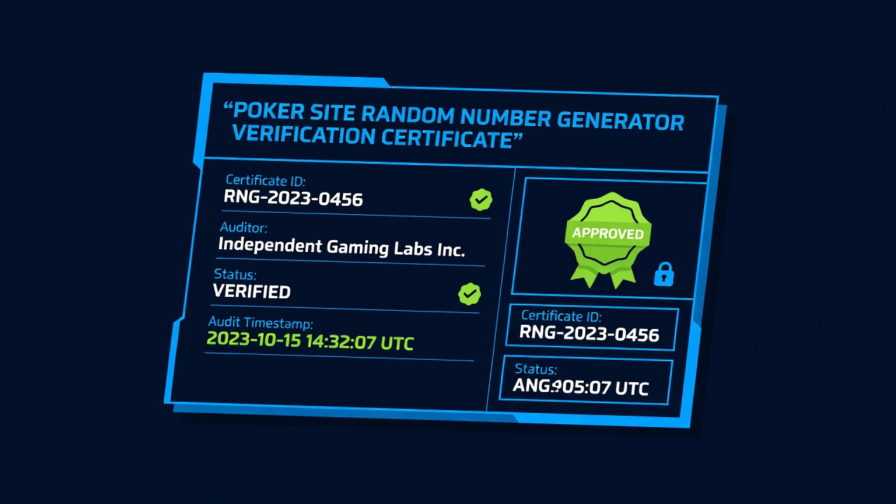 Poker site random number generator verification certificate with audit timestamp