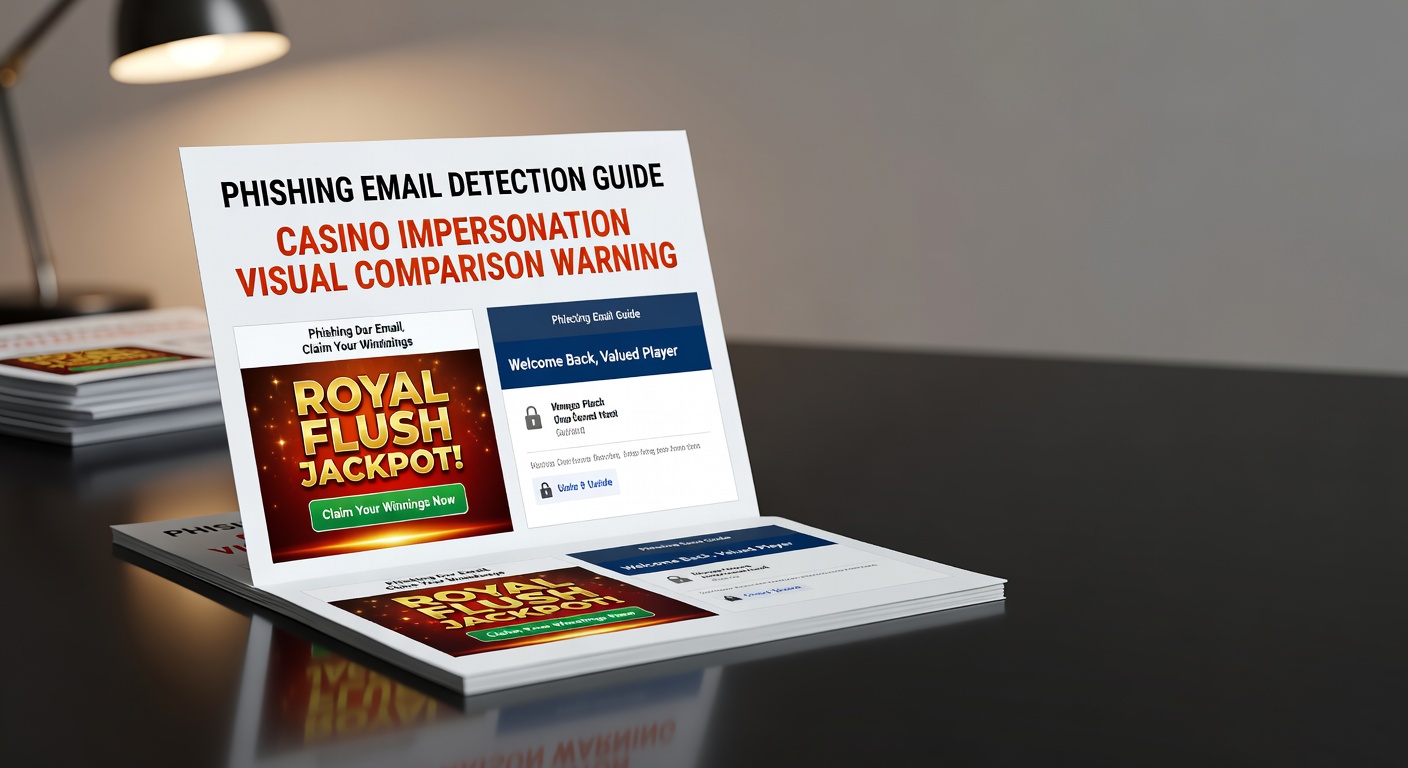 Phishing email detection guide with casino impersonation visual comparison warning