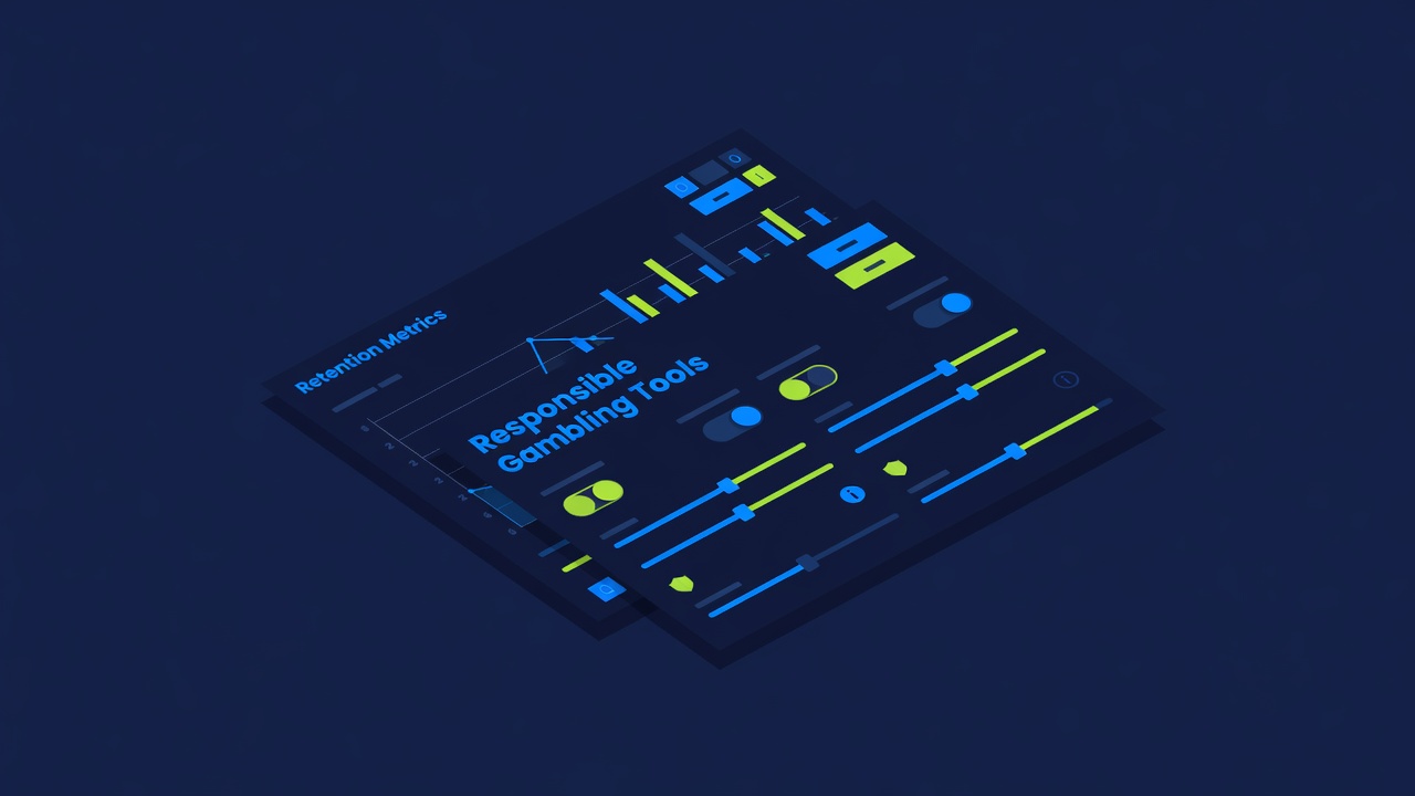 Responsible gambling tools interface appearing on screen while retention metrics dashboard hidden behind