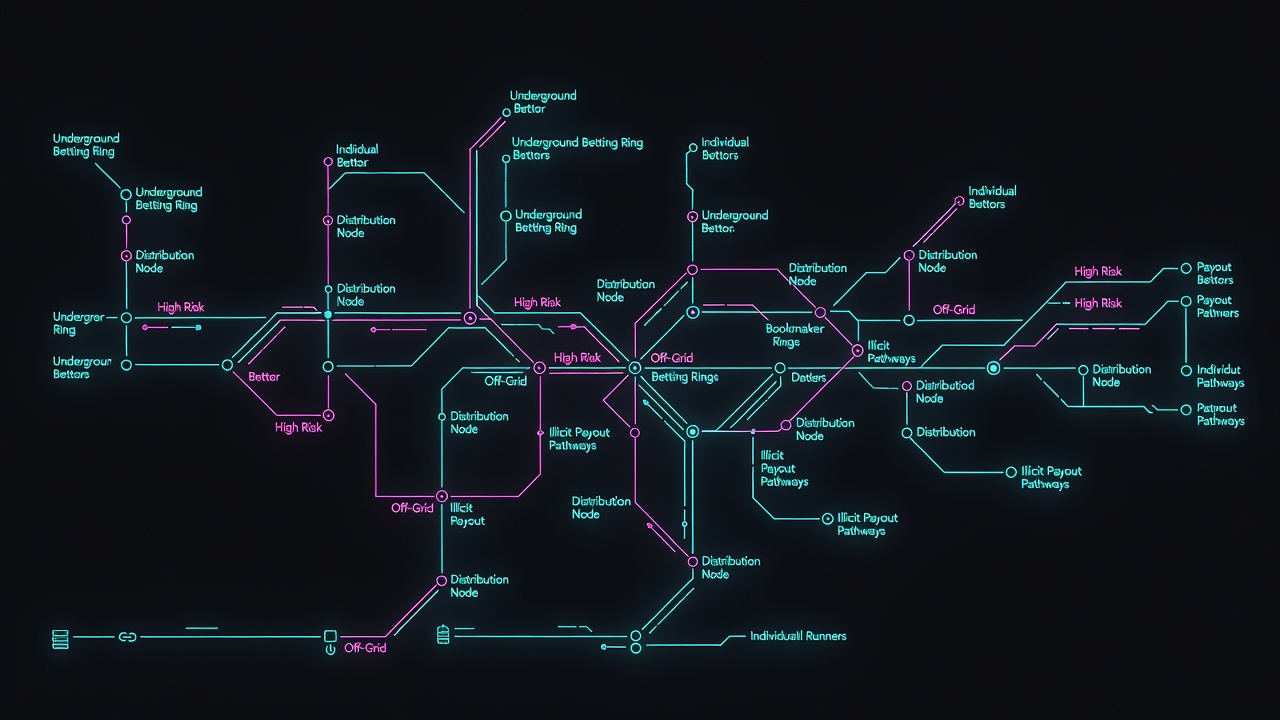 Illegal sports betting operation network structure showing underground ring distribution