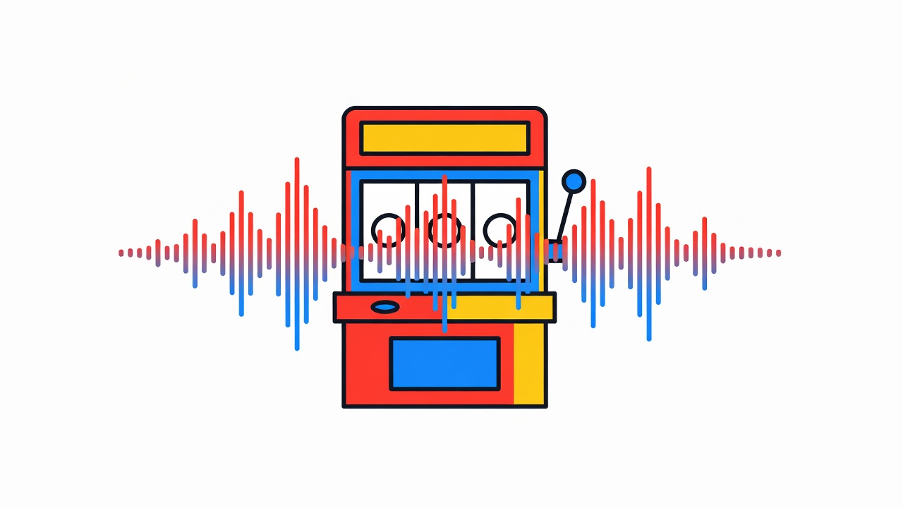 slot machine audio waveform visualized with reinforcement tones highlighted in color gradient
