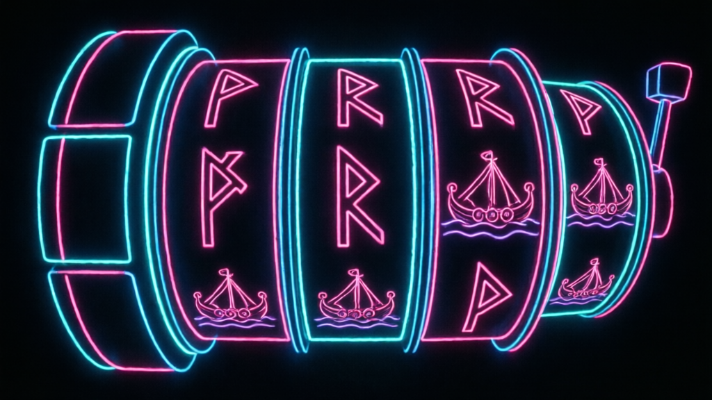neon viking slot reels with ancient runes and longships