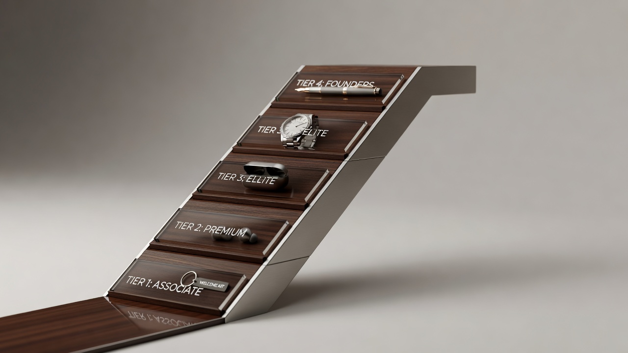 tier achievement ladder with exclusive member benefit rewards displayed on ascending levels