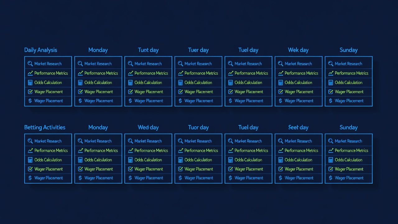 Weekly routine checklist organized by daily analysis and betting activities