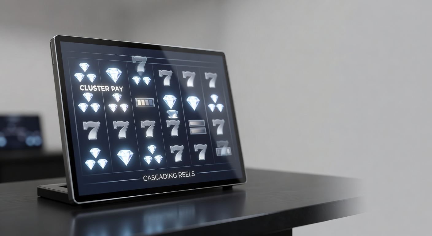 Grid slot symbol matrix showing cluster pay mechanics and cascading reels