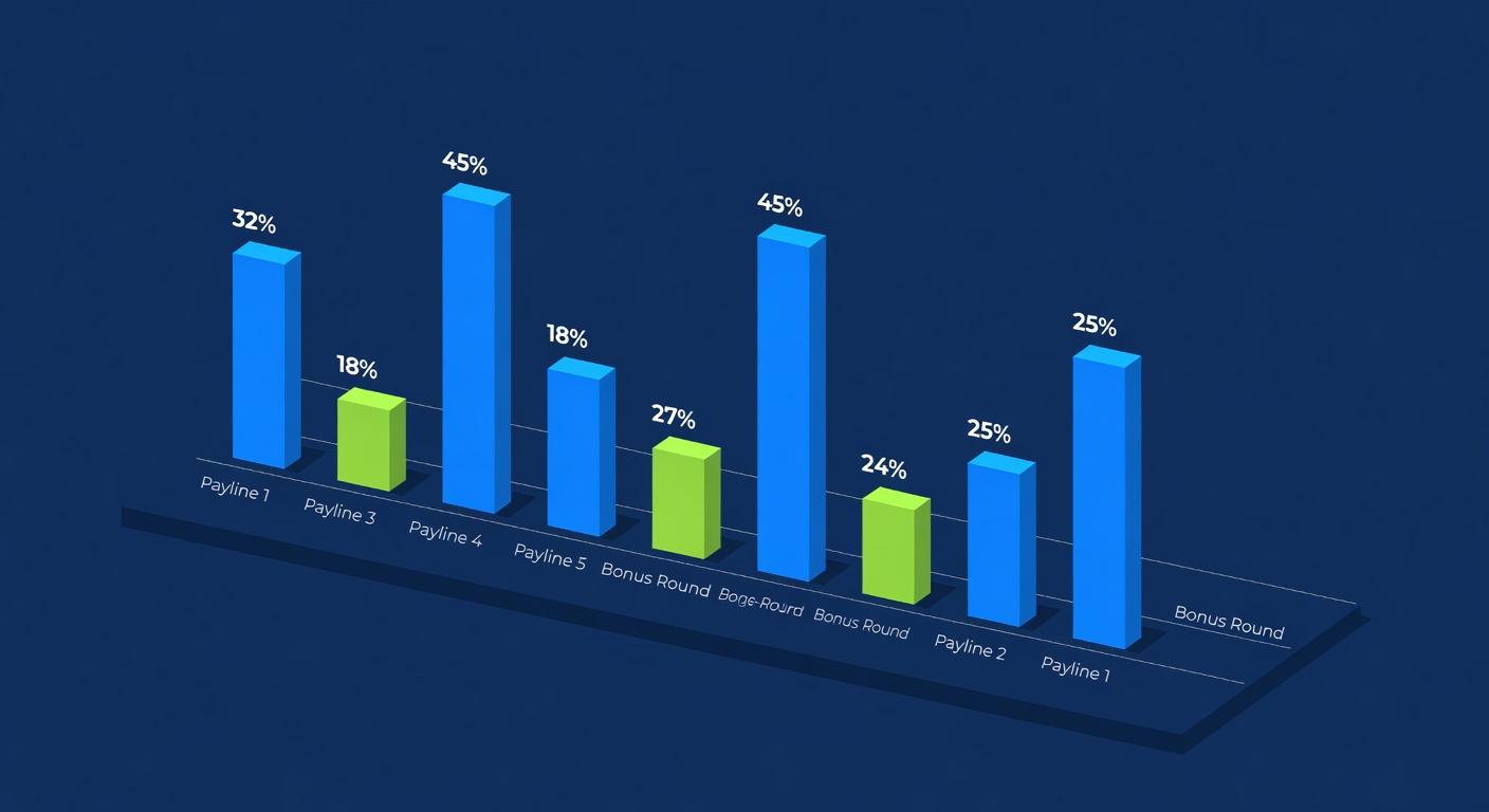 Slot machine payline contribution percentages in bar chart representation