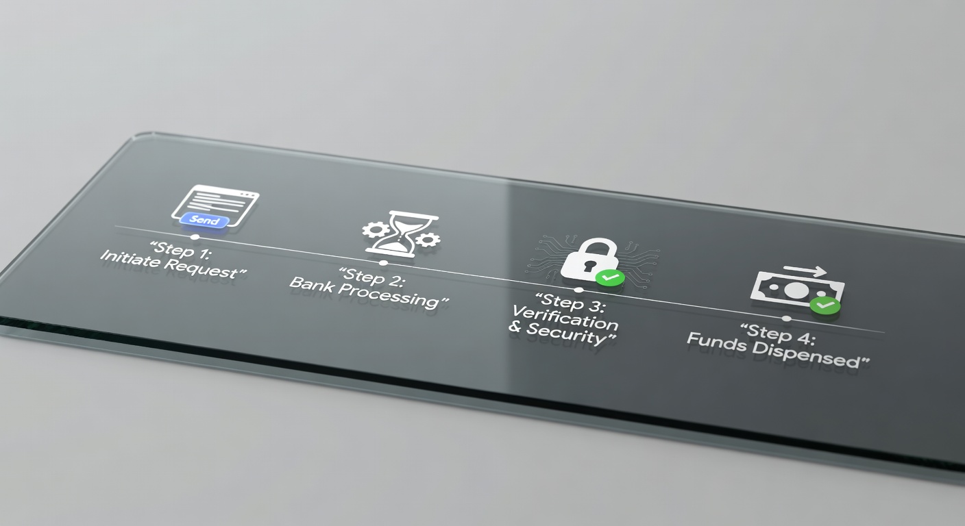 Bank transfer withdrawal process timeline displayed step by step