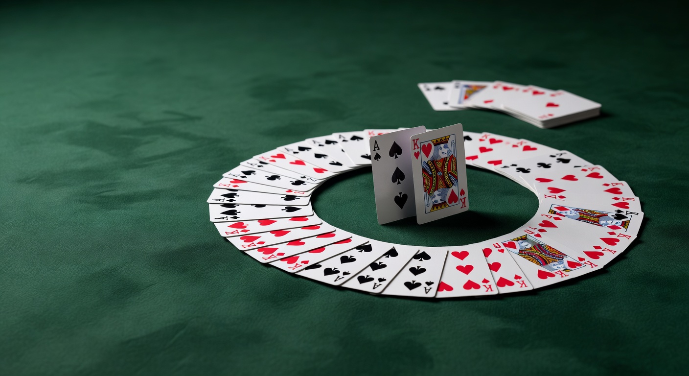 Playing cards displayed in casino war arrangement on felt