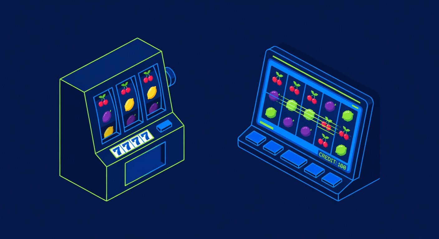 Fruit machine mechanical reels contrasted with digital slot machine display