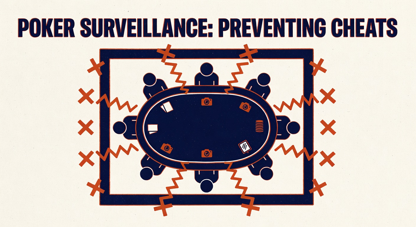 Poker table surveillance display showing technology preventing cheating tactics