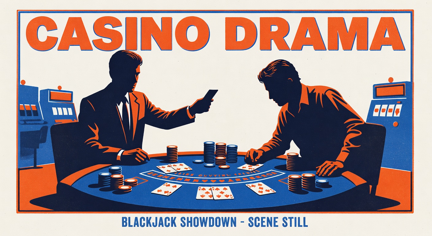 film scene still from casino drama showing blackjack table gameplay moment