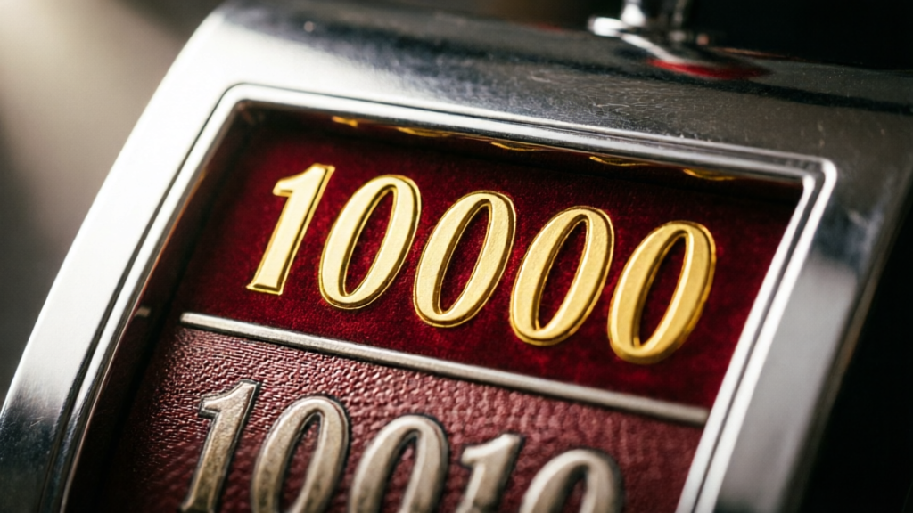 close-up of slot paytable highlighting 10000 payout on top symbol