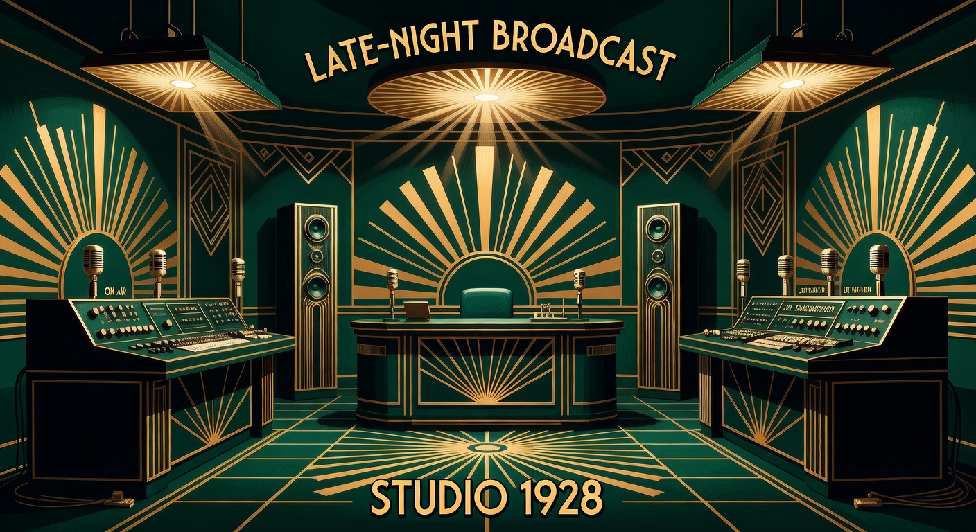 late-night broadcast studio setup with multiple viewing angles and professional table coverage lighting overhead