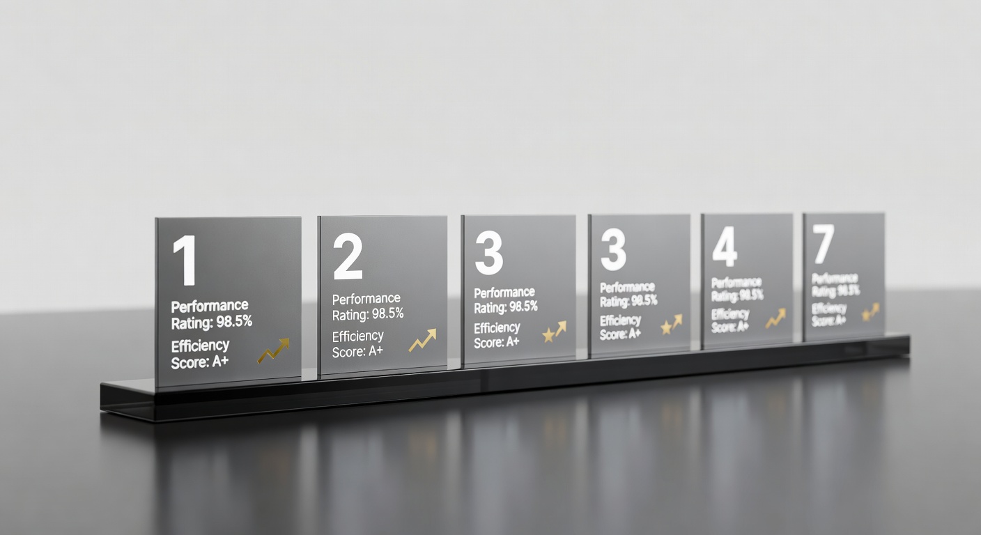 ranked list display with numbered positions and performance rating metrics shown