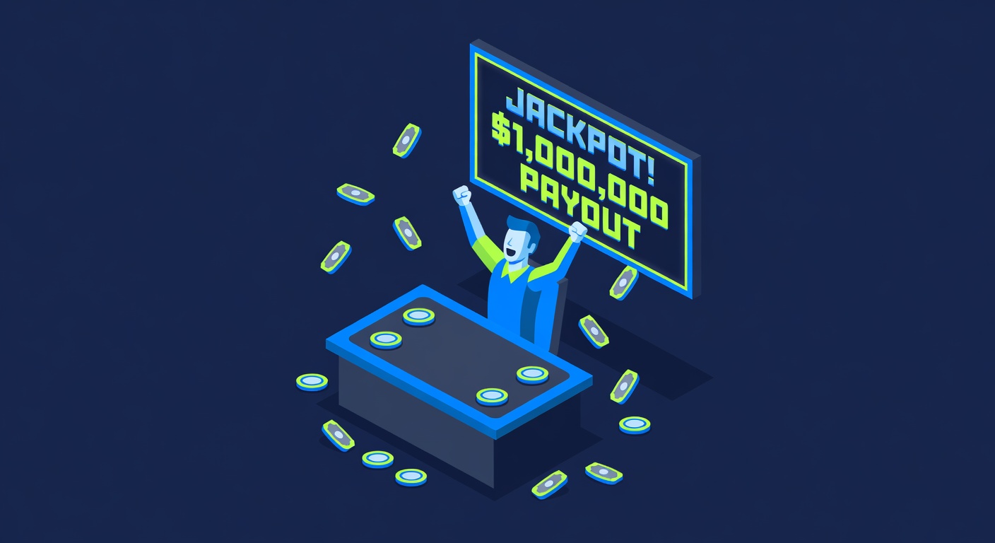 jackpot celebration scene showing winner at gaming table with large payout display